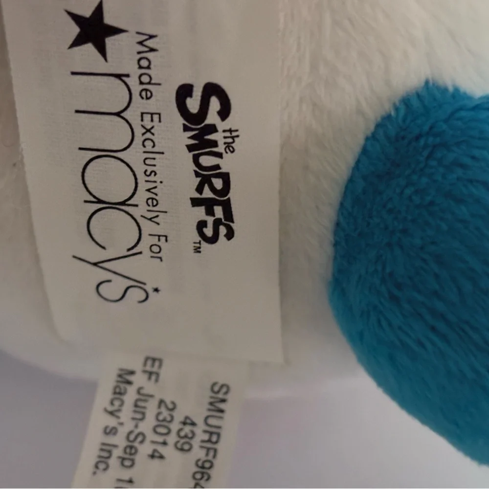 Macys Christmas Holiday 2010 Sitting Smurf Plush w/ Santa Hat Stuffed Animal.